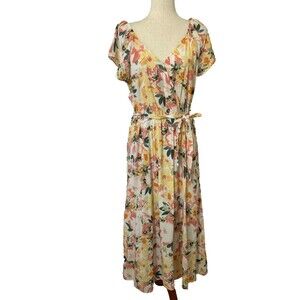Maurices Women’s Floral Faux Wrap Maxi Dress Size XL Short Sleeve Belted Boho